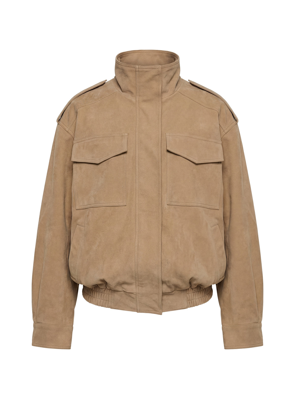 Double Life Funnel Neck Cargo Jacket Beige Petite