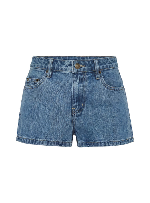 Dreamful Low Rise Mini Denim Short Mid Blue Wash Tall
