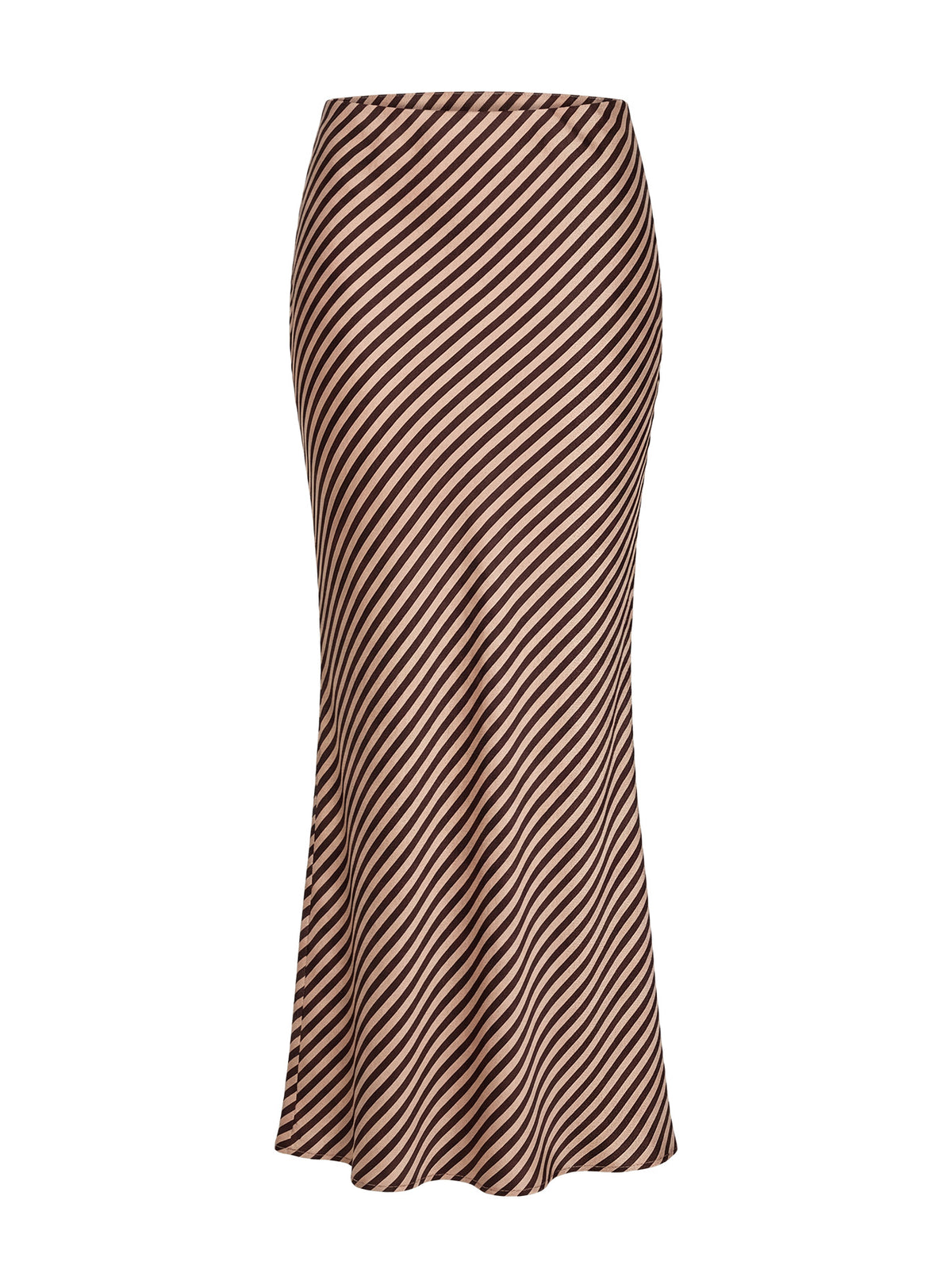 Highlighting the Eliena Maxi Skirt Multi Petite in womens-skirts with maxi length and striped print in tan and chocolate Princess