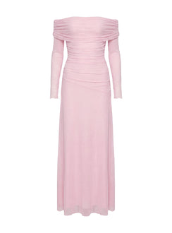 Emorissa Off Shoulder Long Sleeve Maxi Dress Soft Pink