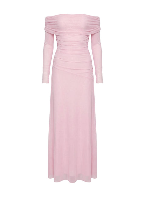 Emorissa Off Shoulder Long Sleeve Maxi Dress Soft Pink