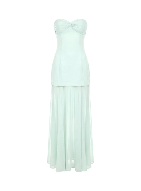 Flashy Sheer Chiffon Strapless Maxi Dress Green