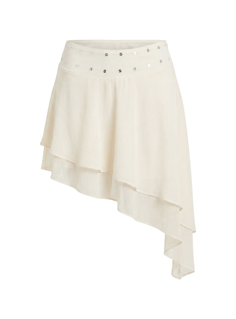 Highlighting the Gemmina Asymmetrical Chiffon Mini Skirt in womens-skirts with mini length Princess Polly