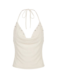 Gemmina Halter Sequin Top Cream