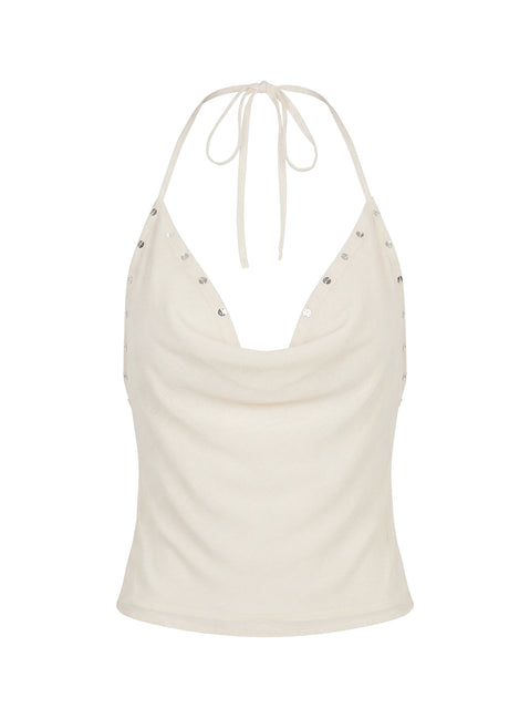 Gemmina Halter Sequin Top Cream