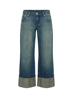 Harrlie Cuffed Cropped Low Rise Jeans Vintage Wash