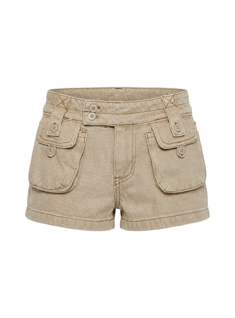Headphones On Micro Cargo Short Washed Brown