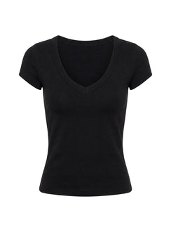 Daily Define Deep V Short Sleeve Top Black