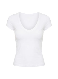 Daily Define Deep V Short Sleeve Top White