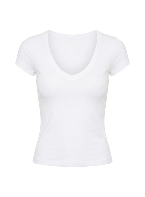 Daily Define Deep V Short Sleeve Top White
