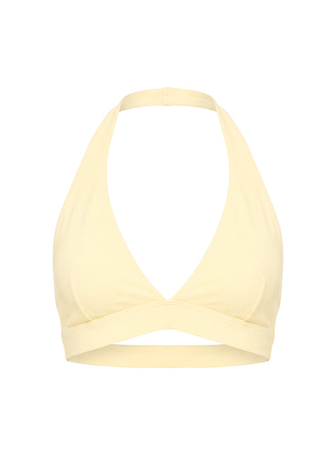In Motion Active Plunge Halter Crop Top Yellow