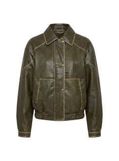 Jaxton Faux Leather Bomber Jacket Olive