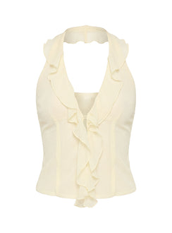Jazania Frill Halter Top Butter Yellow