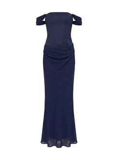 Joslyne Off Shoulder Corset Maxi Dress Navy