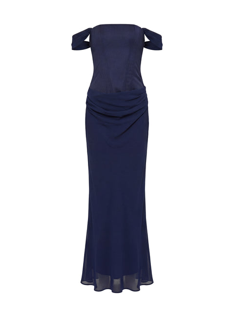 Joslyne Off Shoulder Corset Maxi Dress Navy