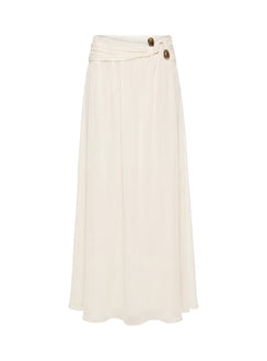 Kaledia Chiffon Draped Maxi Skirt Cream