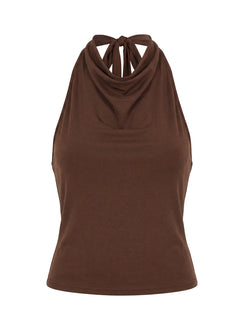 Katiana High Neck Cowl Top Brown