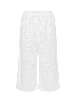Kiss Me Quick 3/4 Lace Drawstring Pants in White with mid-rise flat lay Princess Polly
