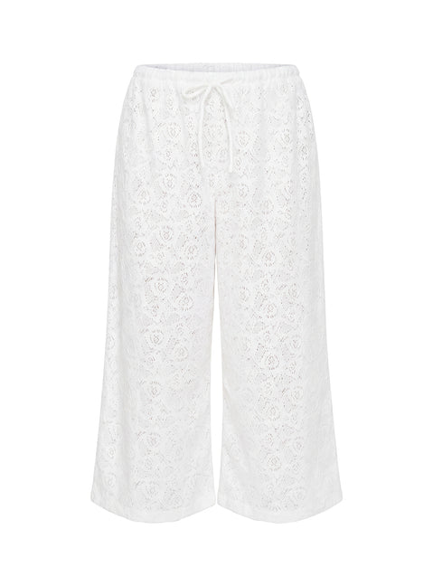 Kiss Me Quick 3/4 Lace Drawstring Pants in White with mid-rise flat lay Princess Polly