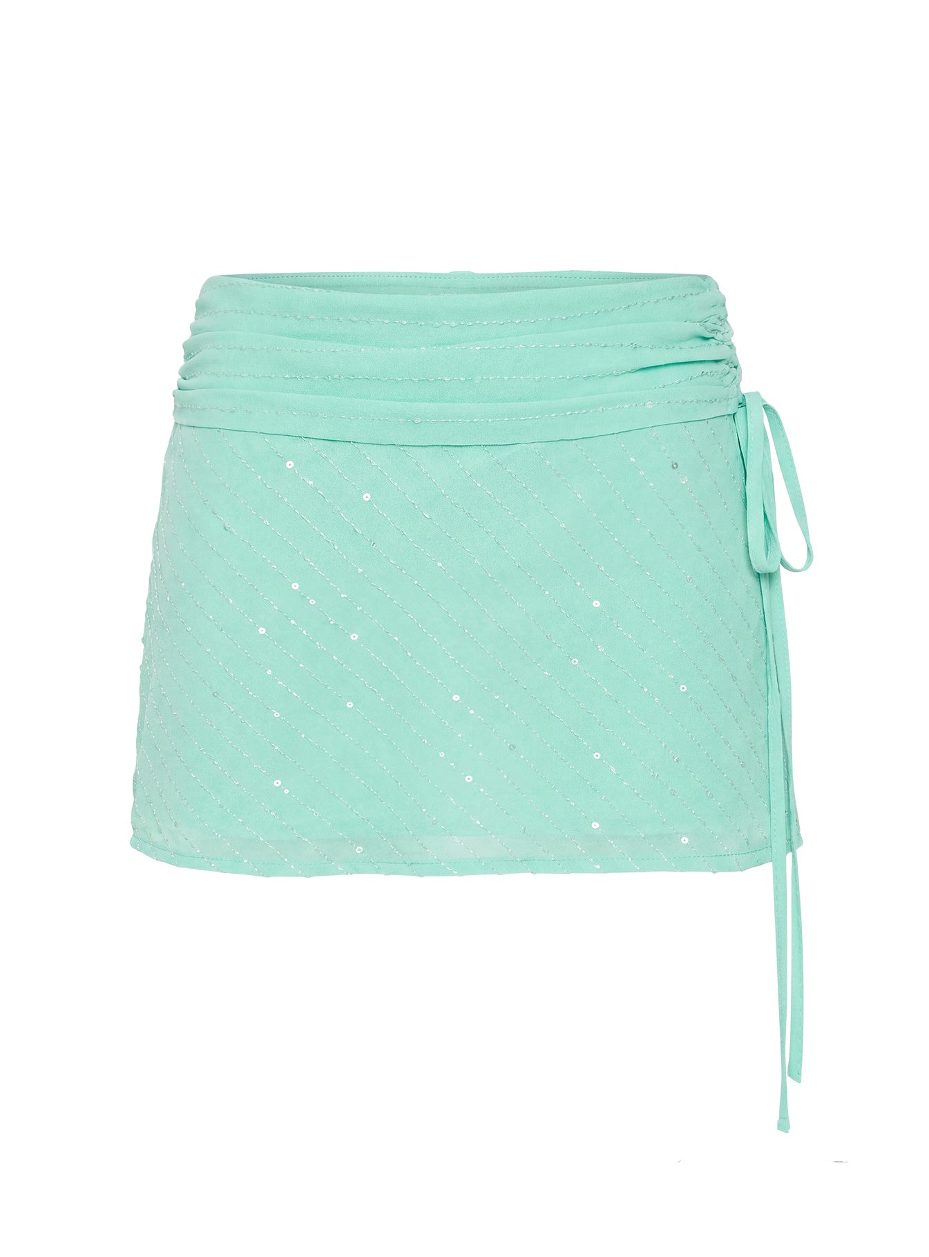 Kosmas Ruched Tie Side Mini Skirt Turquoise