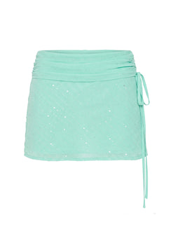 Kosmas Ruched Tie Side Mini Skirt Turquoise
