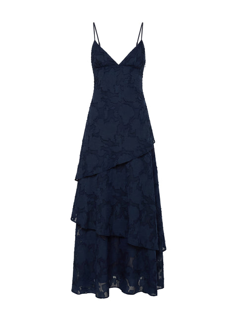 Lyricah Tiered Tie Back Maxi Dress Navy