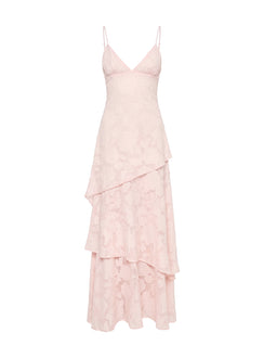 Lyricah Tiered Tie Back Maxi Dress Pink