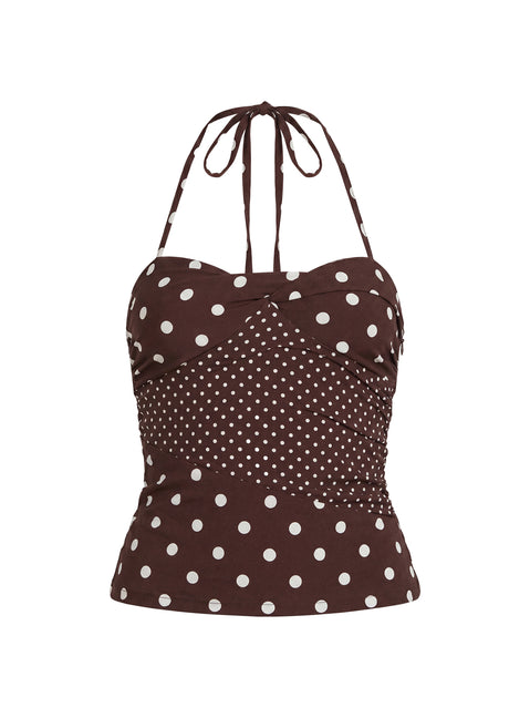 Marguerite Halter Top Brown Polka