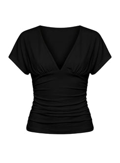 Mattey Cinched V Neck Top Black