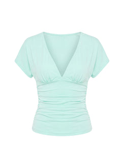 Mattey Cinched V Neck Top Turquoise