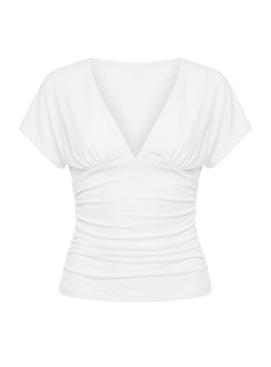 Mattey Cinched V Neck Top White