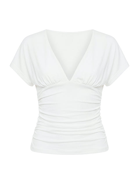Mattey Cinched V Neck Top White