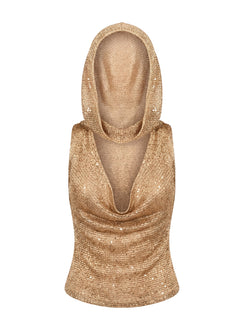 Mistori Sequin Hooded Top Gold
