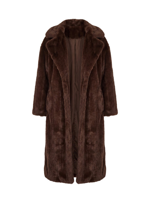 Moss Faux Fur Coat Chocolate