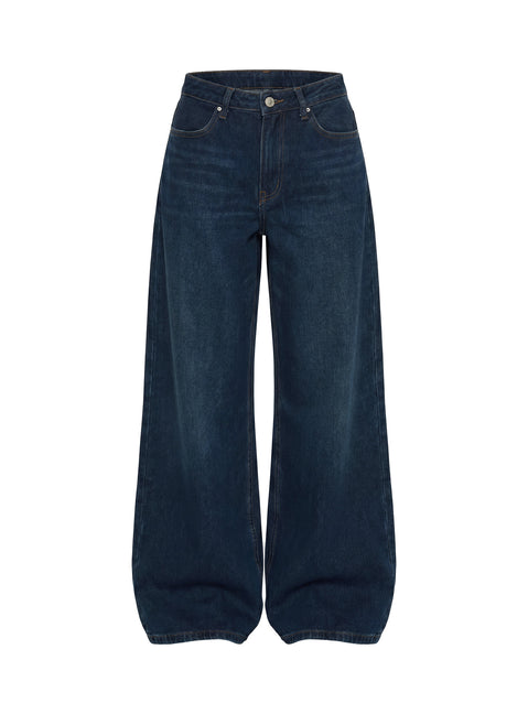 Naylor Mid Rise Wide Leg Jeans Mid Blue Denim