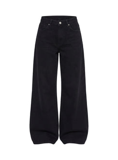 Naylor Mid Rise Wide Leg Jeans Washed Black Denim
