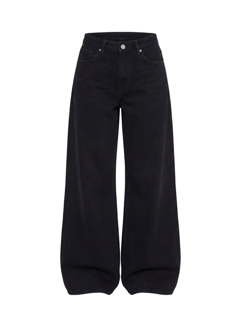 Naylor Mid Rise Wide Leg Jeans Washed Black Denim