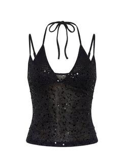 Odena Layered Sequin Cami Top Black