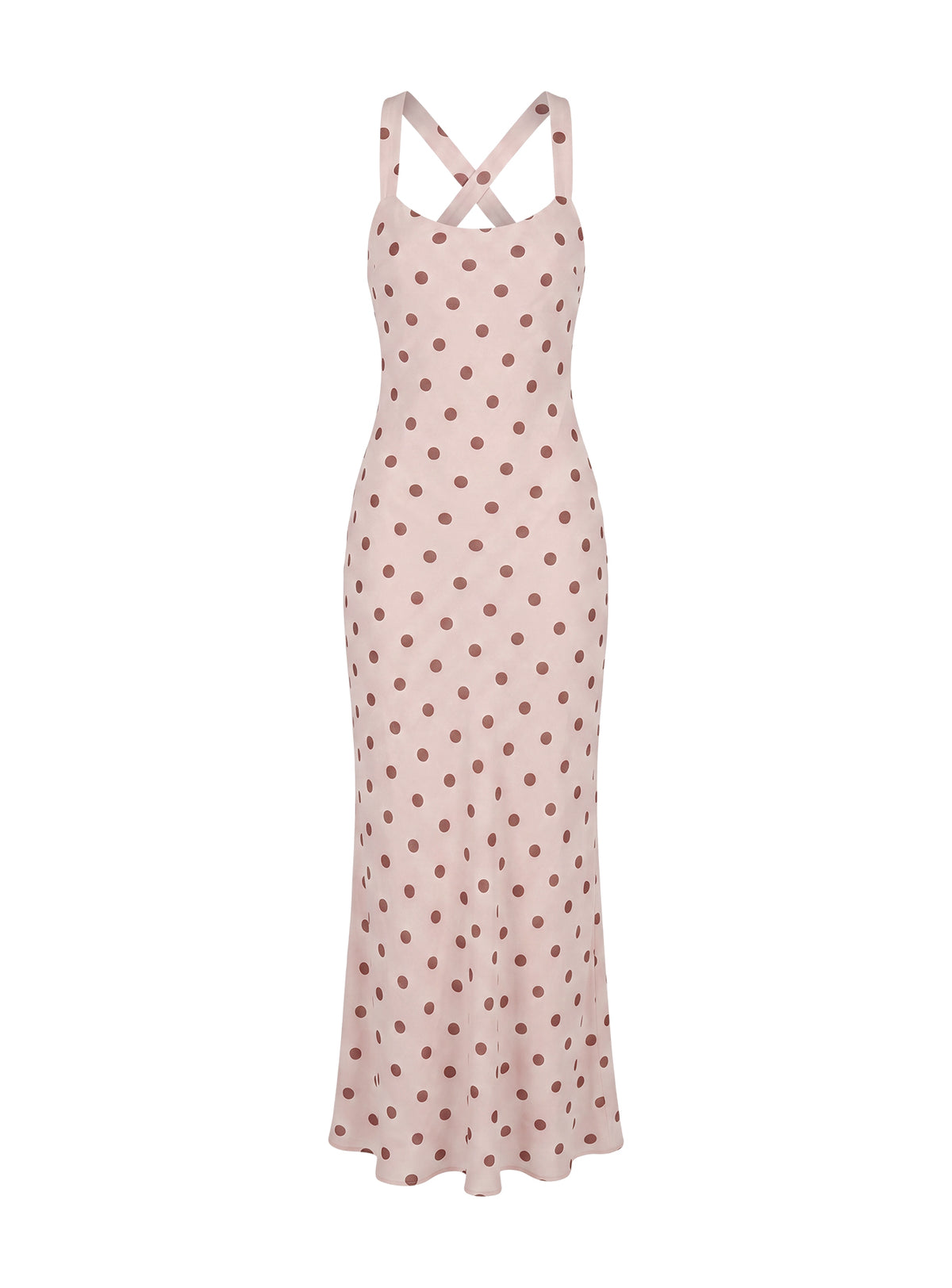 Picante Bias Cross Back Maxi Dress Pink Polka