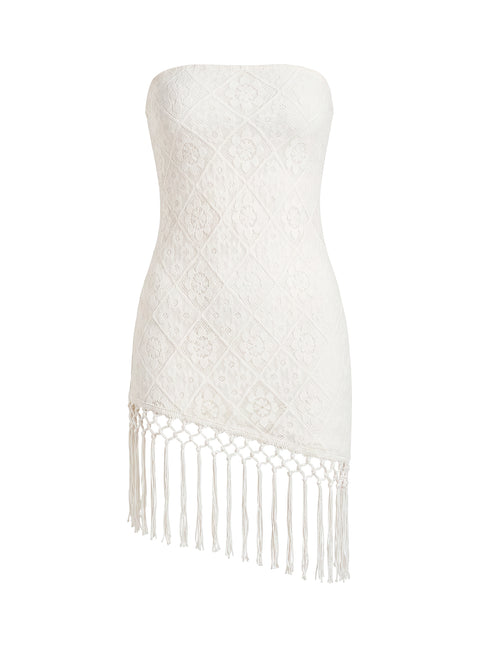 Porcelana Strapless Tassel Mini Dress Cream
