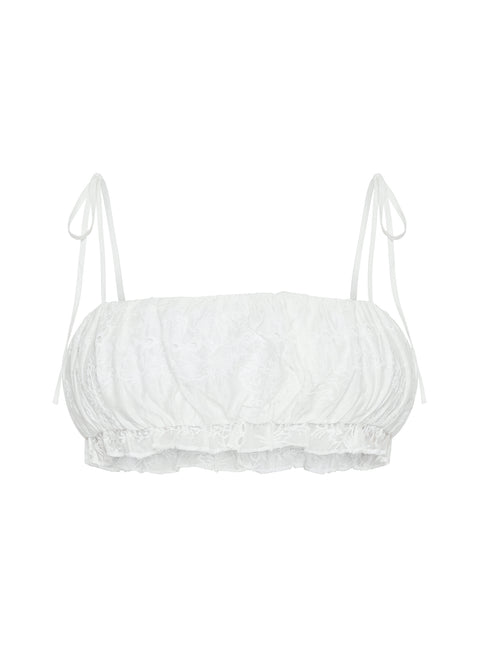 Queens Boulevard Frill Crop Top White