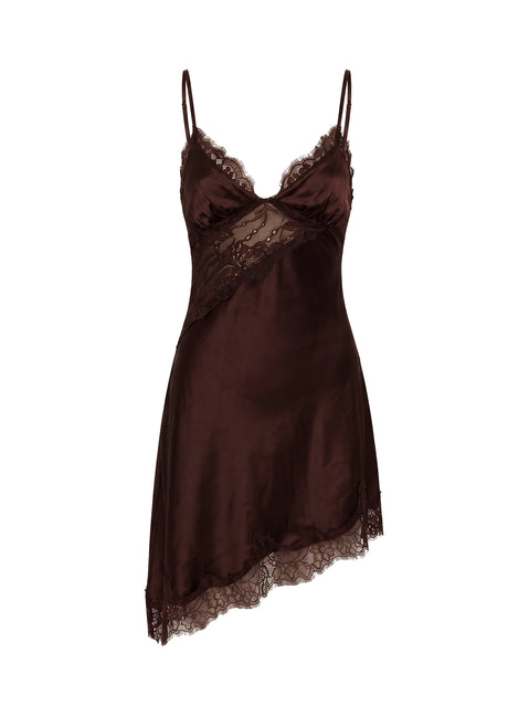 Raines Asymmetrical Lace Mini Dress Brown