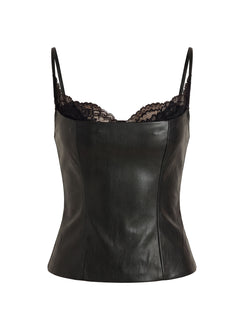 Renaissance Corset Lace Faux Leather Top Black