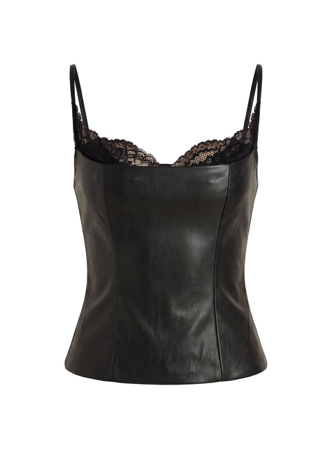 Renaissance Corset Lace Faux Leather Top Black