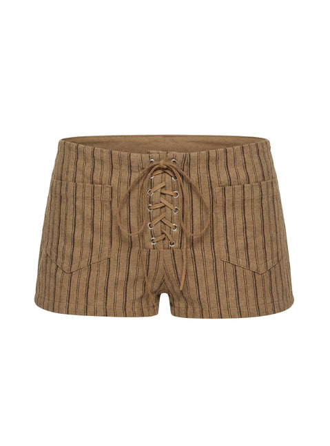 Ronnee Lace Up Shorts Brown Stripe