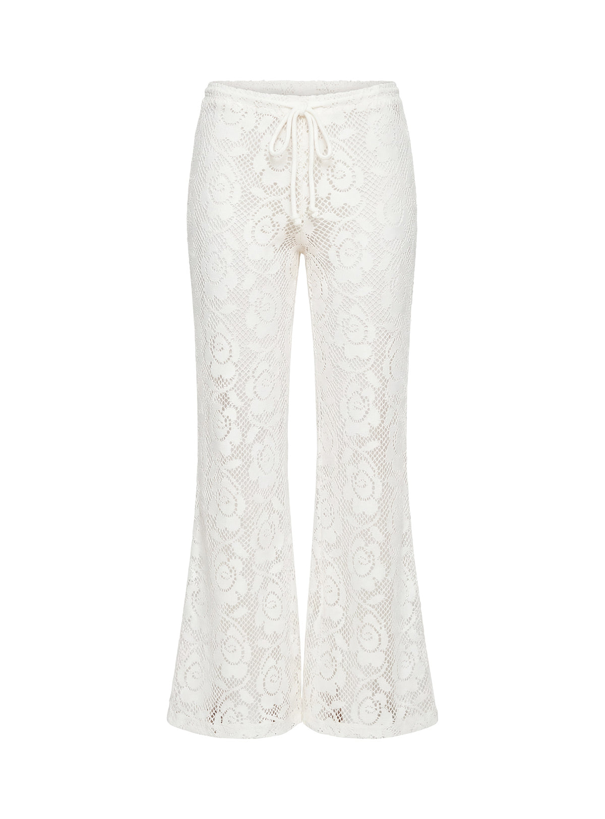 Rosadonna Lace Flare Pants Cream Mid Rise Pants 