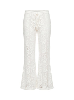 Rosadonna Lace Flare Pants Cream Mid Rise Pants 