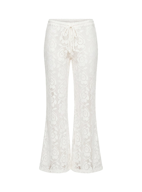 Rosadonna Lace Flare Pants Cream Mid Rise Pants 