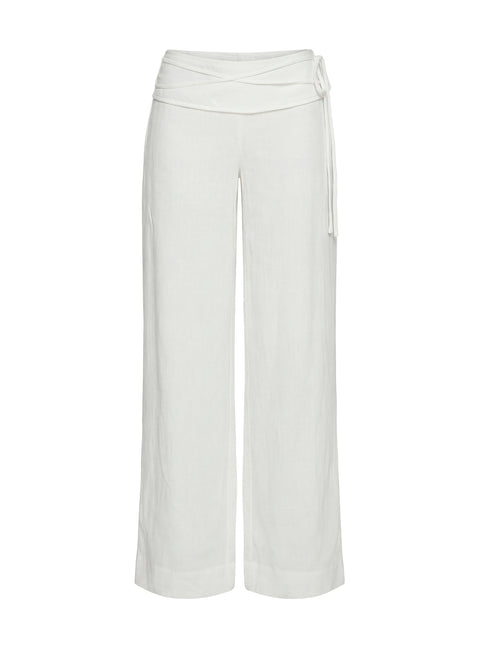 Silver Moon Linen Blend Tie Pants White Tall