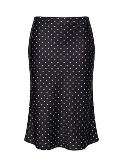 Somani Satin Midi Skirt Black Polka Dot
